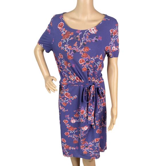 Esprit Purple Red Floral Faux Wrap Jersey Sheath Dress SZ M - Picture 1 of 8